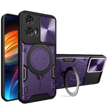 Imagem de Ysnzaq Capa protetora para Motorola Moto G04/G24/E14, capa protetora à prova de choque de grau militar com suporte de bobina magnética para Moto G04/G24/E14 CQ roxo