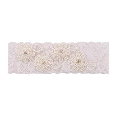 Imagem de Faixa bebê de renda com pérolas - Marfim, MARFIM, Único