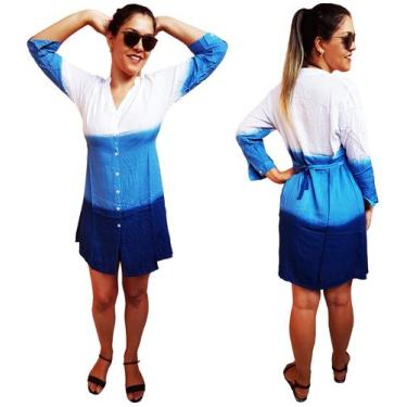Imagem de Bata Blusão Saida De Praia Aberta De Botão Manga M G e GG - Neha, Azul