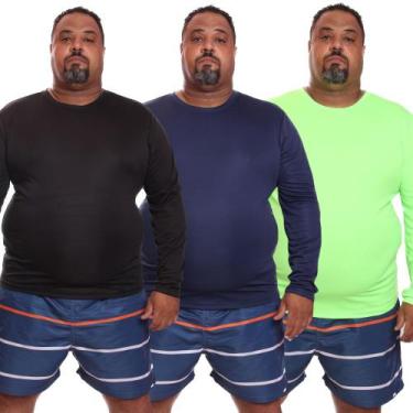 Imagem de Kit 3 Camisetas Masculina Plus Size Manga Longa Dry Fit Lisa Proteção 