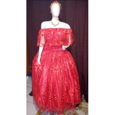 Imagem de Conjunto luxo Vermelho Pomba Gira  3 peças Umbanda Candomblé Roupa de 