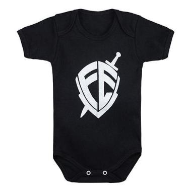 Imagem de Body Manga Curta Suedine para Bebê Estampado Fé Escudo Preto - Era Uma