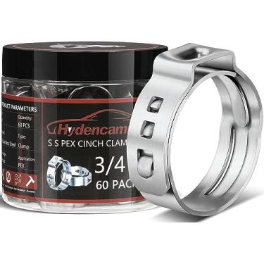 Imagem de Pacote com 60 anéis de crimpagem PEX de 9,5 cm, grampos Pex de aço inoxidável premium 304, anéis de fixação Pex Cinch com estojo de armazenamento para conexões de encaixe de tubulação PEX Hydencamm