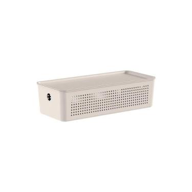 Imagem de Cesto Organizador Flow com tampa 34 X 15 X 9 - 4,5 litros - OU, Bege