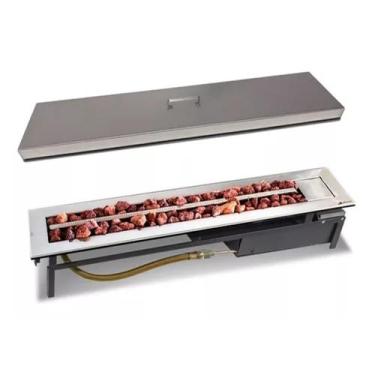 Imagem de Lareira a Gás Stile 70 Cm de Embutir com Tampa em Aço Inox - JX Metais