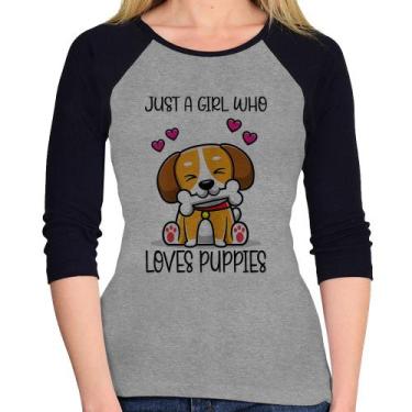 Imagem de Baby Look Raglan Just A Girl Who Loves Puppies Manga 3/4 - Foca na Mod