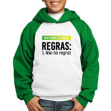 Imagem de Moletom Infantil Regras: Não há regras - Foca na Moda, Branco, Verde, 