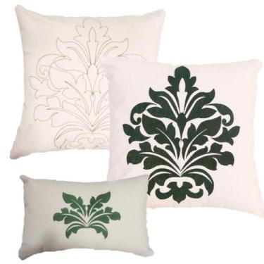 Imagem de Kit 3 Almofadas Bordadas em Linho - Flor de Lis Verde Oliva - Lovely S