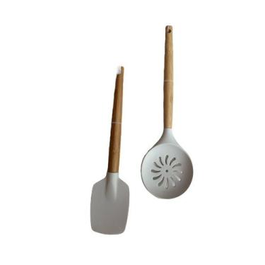 Imagem de Kit Escumadeira e Espátula Pá, bambu e silicone - Utensilios do Chef