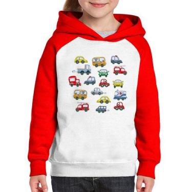 Imagem de Moletom Infantil Carrinhos Coloridos - Foca na Moda, Branco, Vermelho,