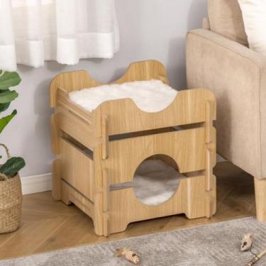 Imagem de Casinha de Gato em MDF Amadeirado - Macaco criativo, Branco