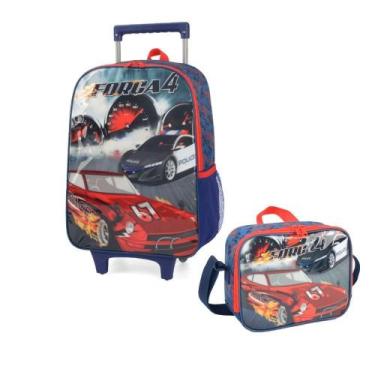 Imagem de MOCHILA CARRINHO LUXCEL FORÇA4 +LANCHEIRA PRETA Azul, Azul