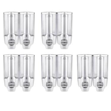 Imagem de Dispenser Duplo Shampoo kit 5 uni Sabonete Alcool Gel Hotel Casa Shopp