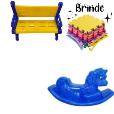 Imagem de Banco Plástico com Gangorra Unicórnio + Tatames 50x50 - Playground Com