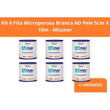Imagem de Kit 6 Fita Microporosa Branca AD Pele 5cm X 10m - Missner