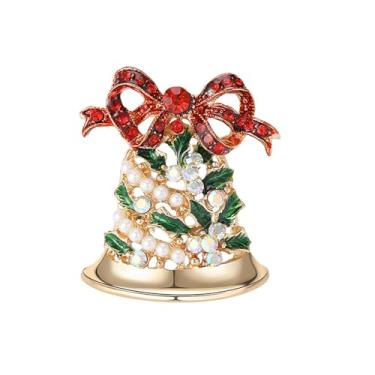 Imagem de Lindo broche de Natal para mulheres cintilante strass pérola laço vermelho nó sininho broches acessórios boutonniere corsage para chapéu bolsa terno broche de Natal Natal decoração joias presentes,