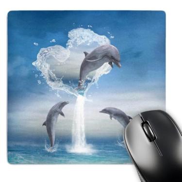 Imagem de 3dRose Mouse pad LLC 20 x 20 x 0,65 polegadas, um golfinho salta de um coração d'água no oceano (mp_172929_1)