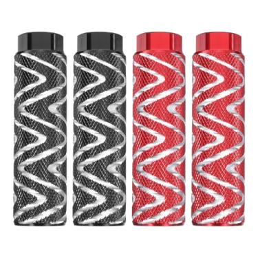 Imagem de HARFINGTON 2 pares de pedais de bicicleta de liga de alumínio traseiros para acrobacias antiderrapantes servem para eixos de 9,5 mm para mountain bike BMX, preto e vermelho