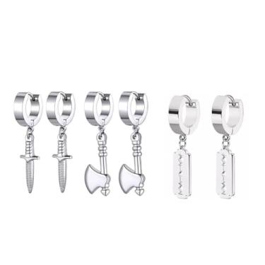 Imagem de Brincos de gota em forma de lâmina de barbear para mulheres e homens, aço inoxidável, machado de adaga de segurança, conjunto de joias e presentes, Zinco, Sem pedra preciosa