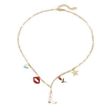 Imagem de Colar com pingente feminino delicado dourado com clipe de papel na moda, girassol, rosa, margarida, em forma de coração, sol, lua, estrela, borboleta, pingente, Zinco, Sem Pedra Preciosa