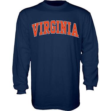 Imagem de Blue84 NCAA Virginia Cavaliers camiseta masculina de manga comprida com nome do time arqueado, Virginia Cavaliers azul-marinho, pequena