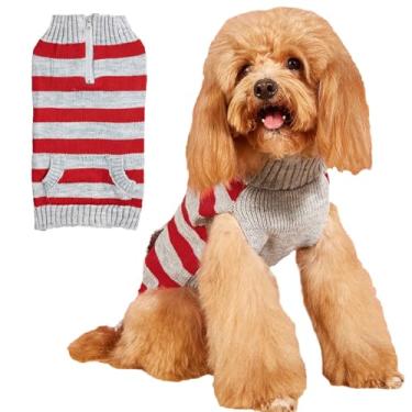 Imagem de CHBORLESS Suéter listrado de tricô para cães com zíper, roupas de cachorro com bolso, roupas quentes de inverno para cães pequenos e gatos, suéter para Perros (Médio, cinza)