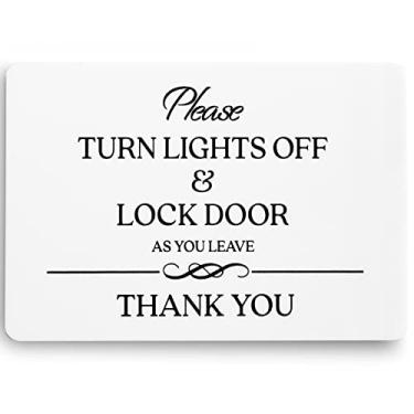 Imagem de Turn Lights Off and Lock Door Sign (White Acrylic 5 x 3.5 in) - Turn Off the Lights Sign - Airbnb Essentials for Hosts Signs - Airbnb Signs - Vrbo Signs