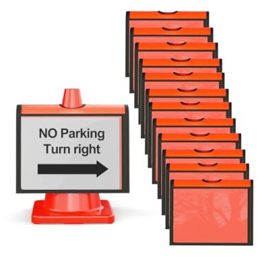 Imagem de HiGiant 12 peças de manga cônica de trânsito com bolsos para cautela, sinais de mensagem de segurança, capa de cone para aviso de atividade ao ar livre, treinamento esportivo