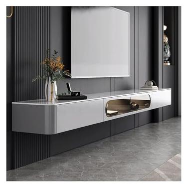 Imagem de Meuble télé mural 78.7/86.6/240.0 cm Suporte de TV com mesa de ardósia, console de mídia de centro de entretenimento, prateleira montada na parede armário de console de mídia para armazenamento para
