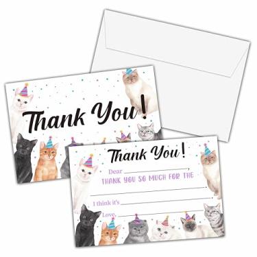 Imagem de Cartões de agradecimento de gatos, cartão de agradecimento com tema de gatinho, notas de agradecimento para meninos e meninas, lembrancinhas de festa de aniversário de animais de estimação/chá de bebê