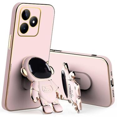 Imagem de Wousunly Capa de Silicone Compatível com Realme Note 50, Astronauta Rosa, Suporte Oculto e Borda Dourada