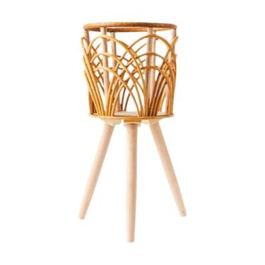 Imagem de Bothyi Cesta de vime para plantador de chão, cesta trançada para planta com pernas, ornamentos multiuso criativos, recipiente de flores para bar de quarto, Altura Total 42cm