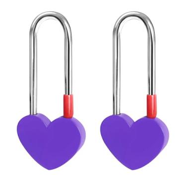 Imagem de Gradleen Cadeado de coração único Keyless Love Lock, 2 peças roxo 8,9 cm 50 mm Love cadeado para ponte Lovelock, árvore dos desejos (sem chave)