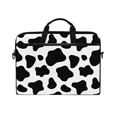 Imagem de ALAZA Capa para laptop preta e branca com estampa de vaca bolsa bolsa portátil transversal maleta conversível com bolso com alça para MacBook Air Pro Surface Dell ASUS hp Lenovo 14-15,4 polegadas