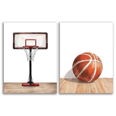 Imagem de TOCDGOO Cartazes de basquete, decoração de quarto de meninos, arte de parede de cesta de basquete e bola de 30,5 x 40,6 cm, abstrata, aquarela, inspiradora, esportes, basquete, lona, pôsteres,