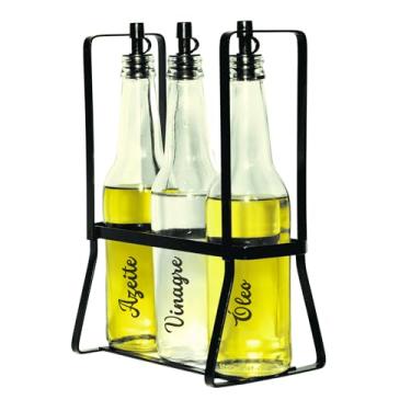 Imagem de Galheteiro Garrafas de Vidro com Suporte, Conjunto de 3