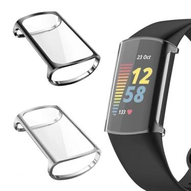 Imagem de LIANCGJUE Pacote com 2 capas de TPU para Fitbit Charge 6, capa protetora completa macia compatível com smartwatch Fitbit Charge 5/6 (preto/prateado)