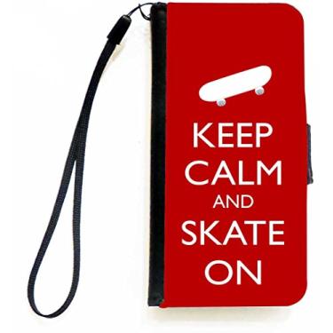 Imagem de Rikki Knight Keep Calm and Skate On - Capa carteira flip de cor vermelha com aba magnética para Apple iPhone 5c