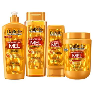 Imagem de Kit Dabelle Milagres Mel + Shampoo 410ml Máscara 800g Creme Finalizado