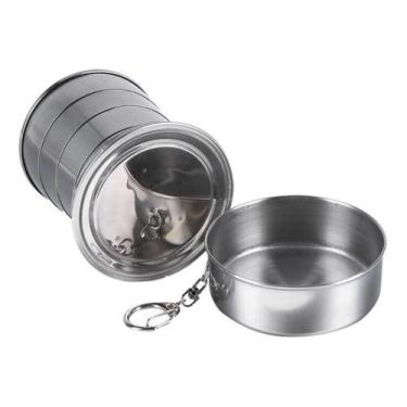 Imagem de Copo Retrátil Dobrável De Aço Inox Chaveiro 250ml - Genérica, Prata