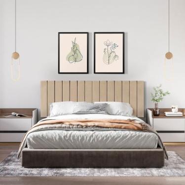 Imagem de Cabeceira King Ripada Palito Suspensa Moderna para Quarto - 195 CM - V