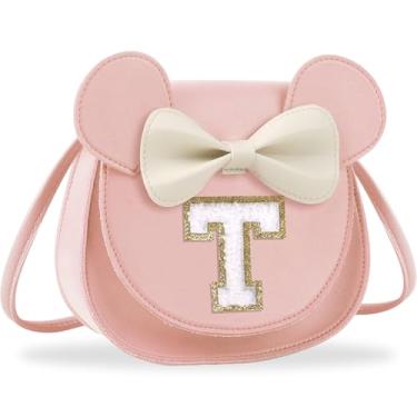Imagem de Presentes de aniversário para meninas de 2, 3, 4, 5, 6, 7, 8, 9 e 10 anos de idade, bolsa infantil infantil para meninas pequenas com laço de orelha de rato personalizado, Grande-rosa-whiteletter, T,