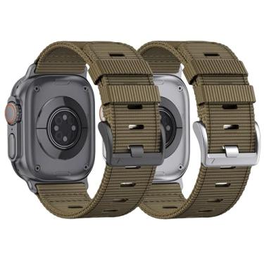 Imagem de Pacote com 2 pulseiras de relógio de nylon para Apple Watch Ultra 2 de 49 mm, 46 mm, 45 mm, 44 mm e 42 mm (série 1 2 3), pulseiras masculinas respiráveis para Apple Watch Ultra, 10/9/8/7/6/SE/5/4/3/2