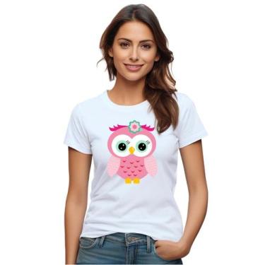 Imagem de Baby Look Coruja Rosa Flor Personalizada Feminina Adulto Algodão com P