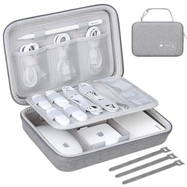 Imagem de Lacdo Mala de viagem rígida com organizador eletrónico para MacBook Carregador do adaptador de corrente, cabos, fios, lápis Apple, rato, cartões SD Saco de acessórios portátil de proteção EVA, Cinza