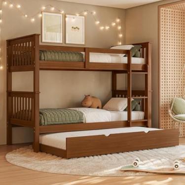 Imagem de Treliche Solteiro De Madeira Maciça Com Cama Aux Woodstore (Castanho)