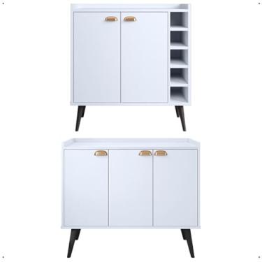 Imagem de Kit Aparador Truzzi 3 Portas Cantinho Café Buffet Madero Adega Barzinho Retrô Decoração Sala Branco - Lojas RPM