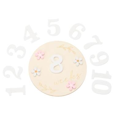 Imagem de YOKIVE Marcos mensais, placas de anúncio de cartões mensais de marcos de madeira | Ótimo para presentes infantis, adereços de fotografia (discos 3D, branco, 14 x 12 cm)