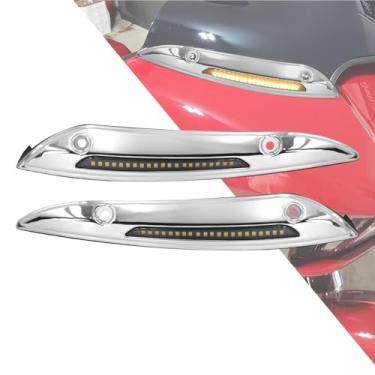 Imagem de HDBUBALUS Luz de LED para motocicleta com acabamento de para-brisa, luzes de seta adequadas para Harley Touring Road Glide FLTRX FLTRXS FLTRK 2015-up cromado