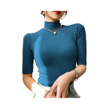 Imagem de Camiseta Branca Feminina Casual - Algodão, Gola Alta e Manga Curta, BR